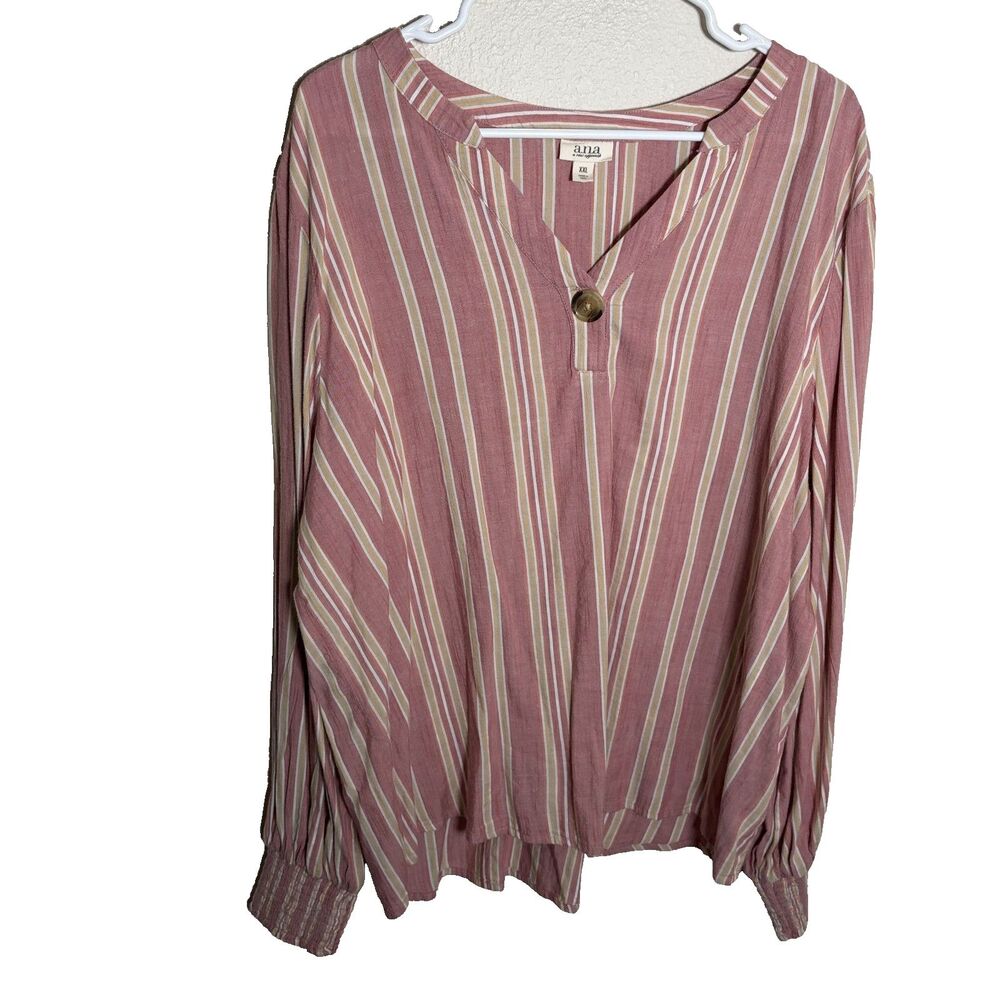 ANA A New Approach Shirt Women's XXL V-Neck Striped Long Sleeve Casual Top
